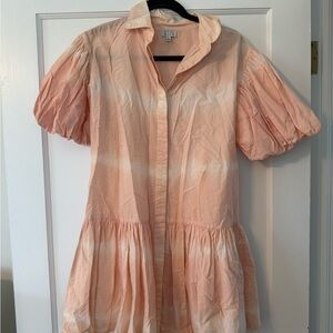 WKND WYFR — Soft Peach Tie-Dye Button Front Tunic Dress